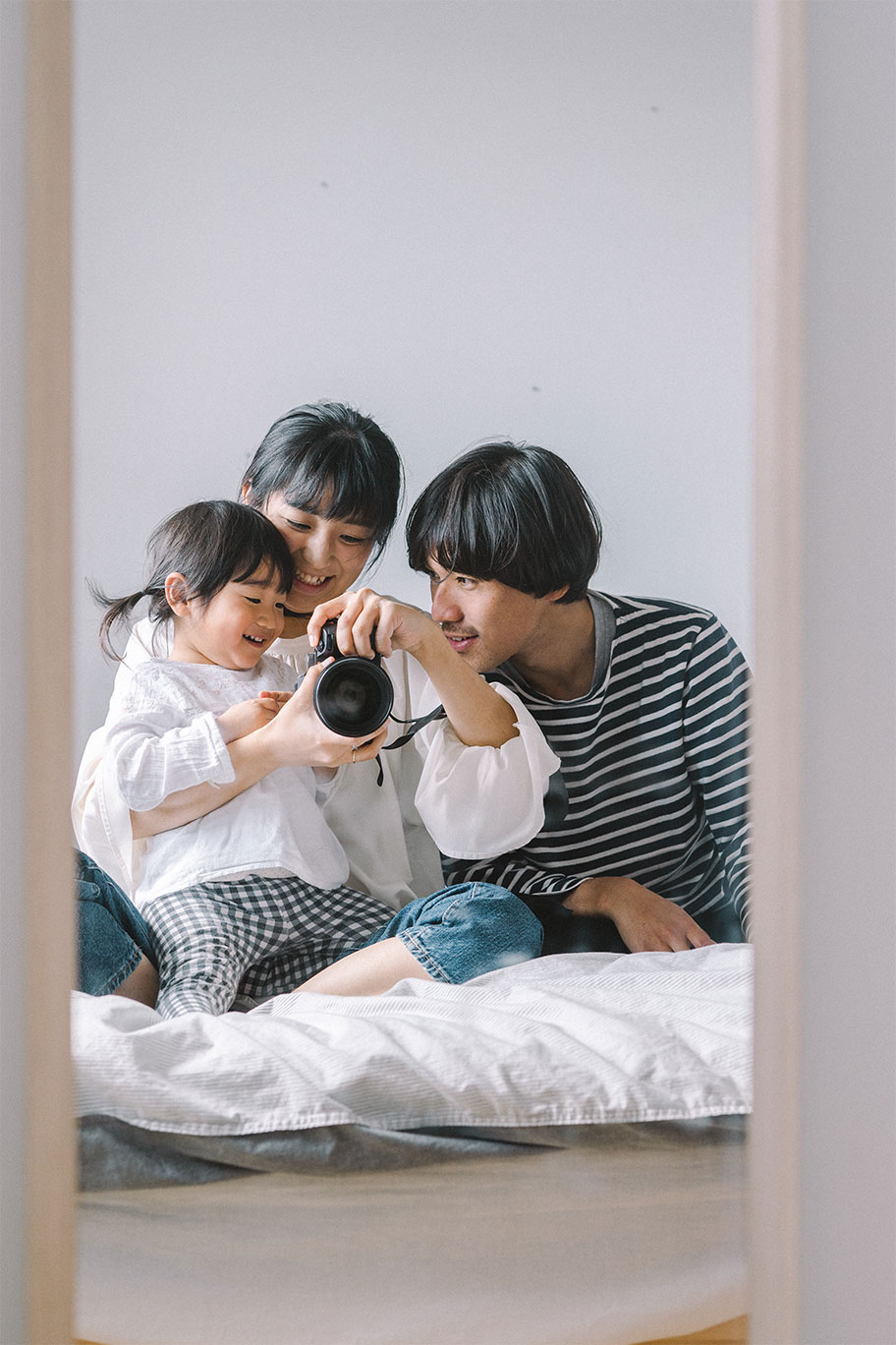 鏡を使ったセルフ家族写真