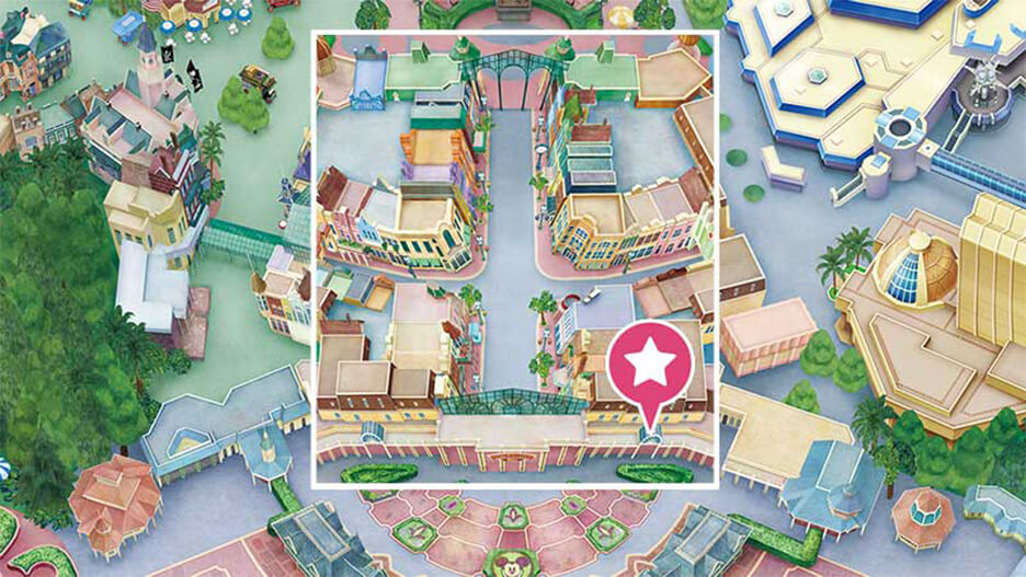 カメラセンターの場所を示す東京ディズニーランドの地図の画像