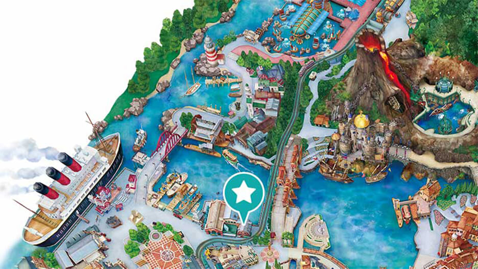 スチームボート・ミッキーズの場所を示す東京ディズニーシーの地図の画像
