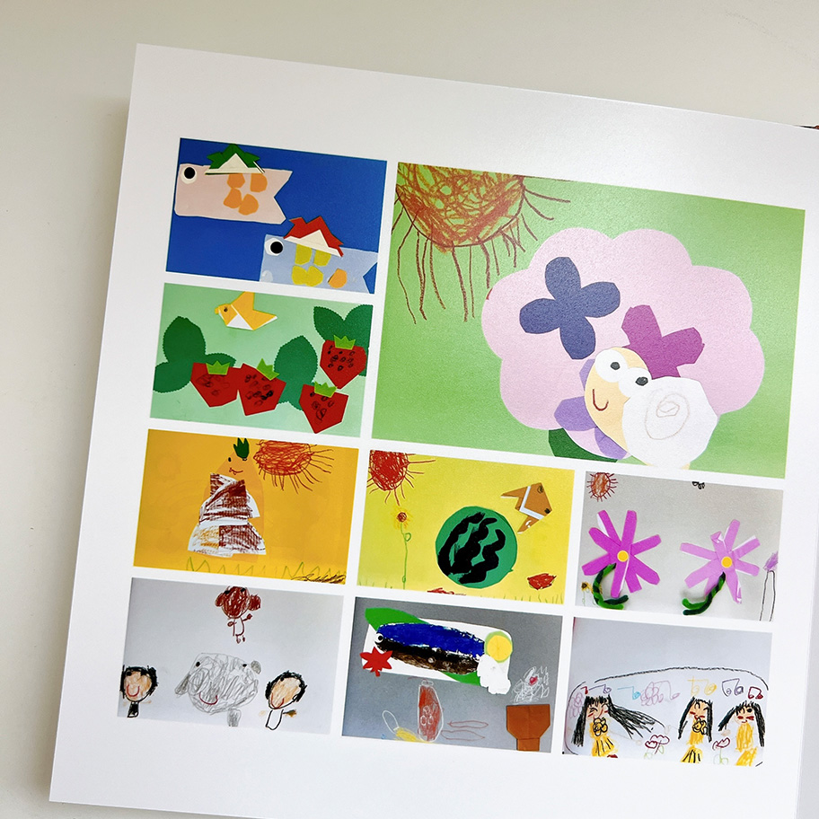 子どもの作品の写真を載せたフォトブックの写真